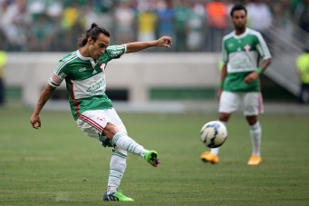 xxx of Palmeiras fights for the ball with xxx of Atletico during the match between Palmeiras and Atletico PR for the Brazilian Series A 2014 at Allianz Parque on December 7, 2014 in Sao Paulo, Brazil.