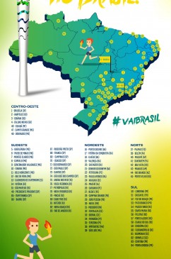 Mapa com a rota da tocha Ol&iacute;mpica pelo Brasil