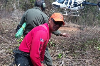 Bombeiros militares trabalham para debelar o incêndio na reserva indígena dos Arariboias