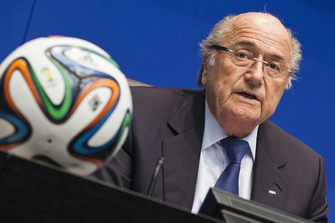 FIFA president Sepp Blatter talks during a press conference following an executive meeting of the football's world governing body at the Home of FIFA on March 21, 2014 in Zurich. A report on migrant workers' rights in Qatar ahead of the 2022 World Cup and the 2014 FIFA World Cup in Brazil was on the agenda. AFP PHOTO / MICHAEL BUHOLZER        (Photo credit should read MICHAEL BUHOLZER/AFP/Getty Images)