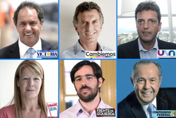 Candidatos à Presidência da Argentina: Daniel Scioli, Mauricio Macri, Sergio Massa, Margarita Stolbizer, Nicolas Del Caño, Adolfo Rodrigues SAA