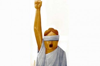 Crédito: Fernando Lopes/CB/D.A Press. Estátua da Justiça, com a mão levantada, grita.