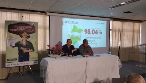 Secret&aacute;rio M&aacute;rcio Honaiser e Sebasti&atilde;o Anchieta, presidente da Aged, apresentam resultados da vacina&ccedil;&atilde;o contra a febre aftosa