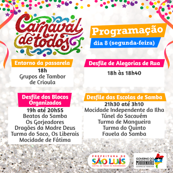 Confira a programação da Passarela do Samba para este segunda
