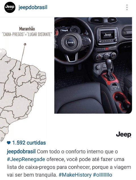 Jeep Brasil polemiza chamando Maranh&atilde;o de "caixa-pregos" no Instagram