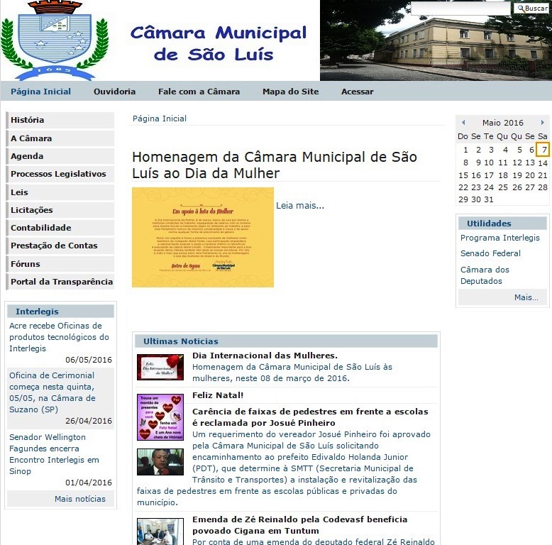 Site da C&acirc;mara Municipal de S&atilde;o Lu&iacute;s