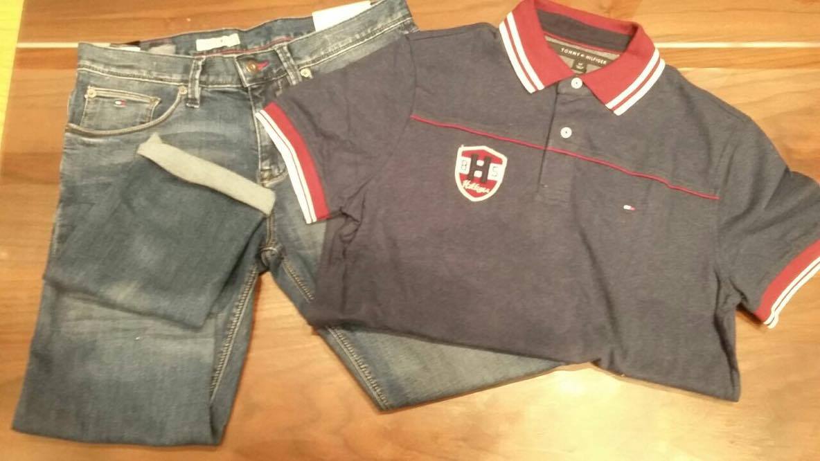 Calca jeans e camisa polo Tommy
