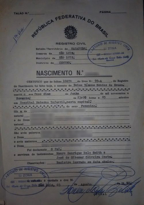 Certidão de nascimento de vencedora do Miss Maranhão 2016