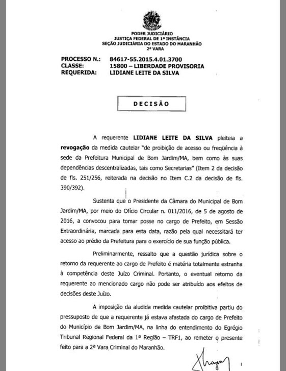 Decisão da Justiça Federal - Primeira Instância 