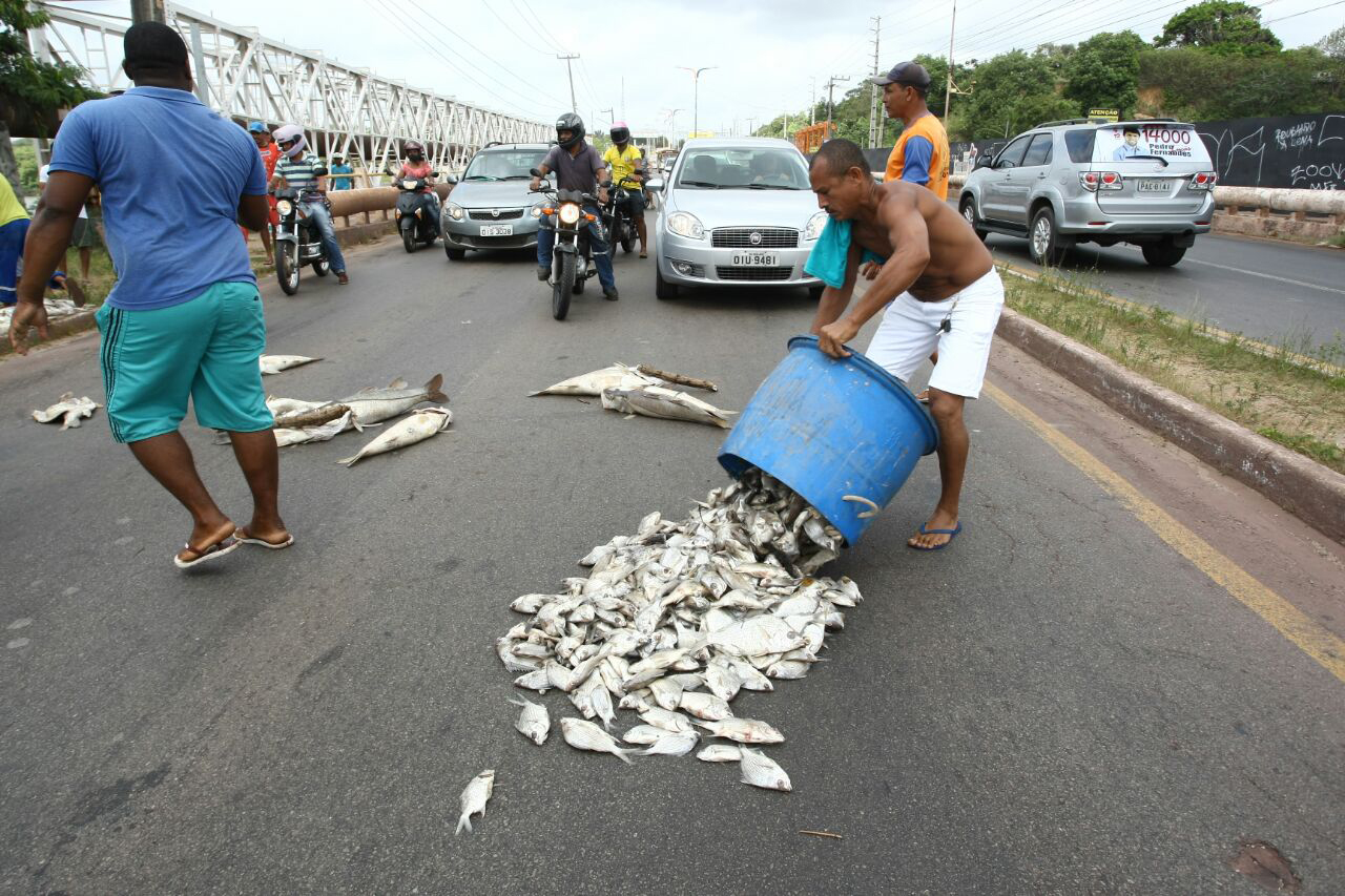 Protesto de moradores do Sá Viana por conta da morte de peixes na Bacia do Bacanga (Honório Moreira/O Imparcial)