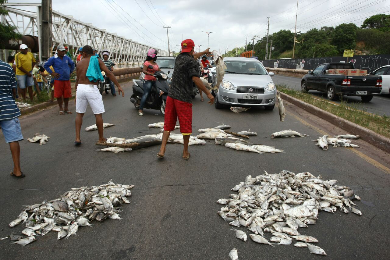Protesto de moradores do Sá Viana por conta da morte de peixes na Bacia do Bacanga (Honório Moreira/O Imparcial)