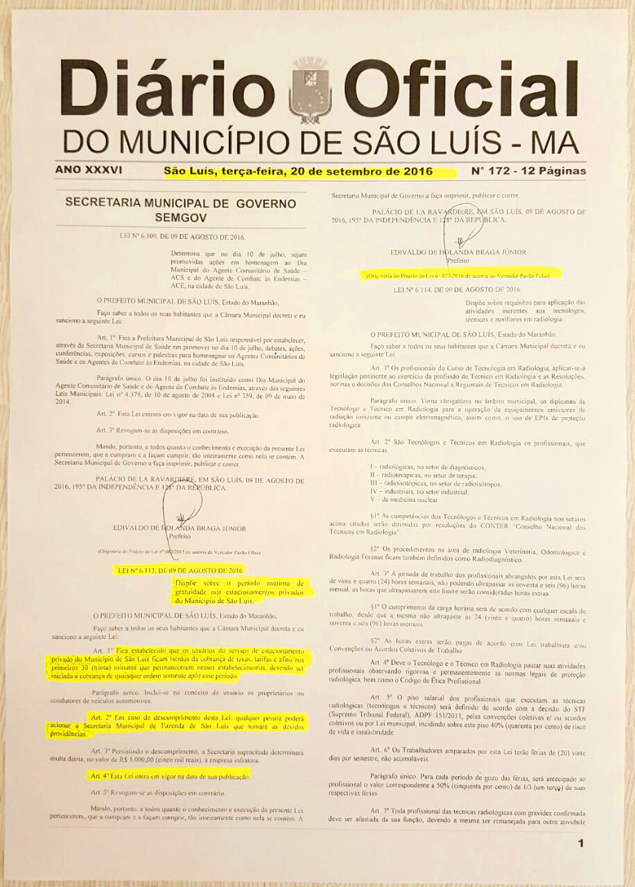 Lei Municipal ampliou tempo de gratuidade  